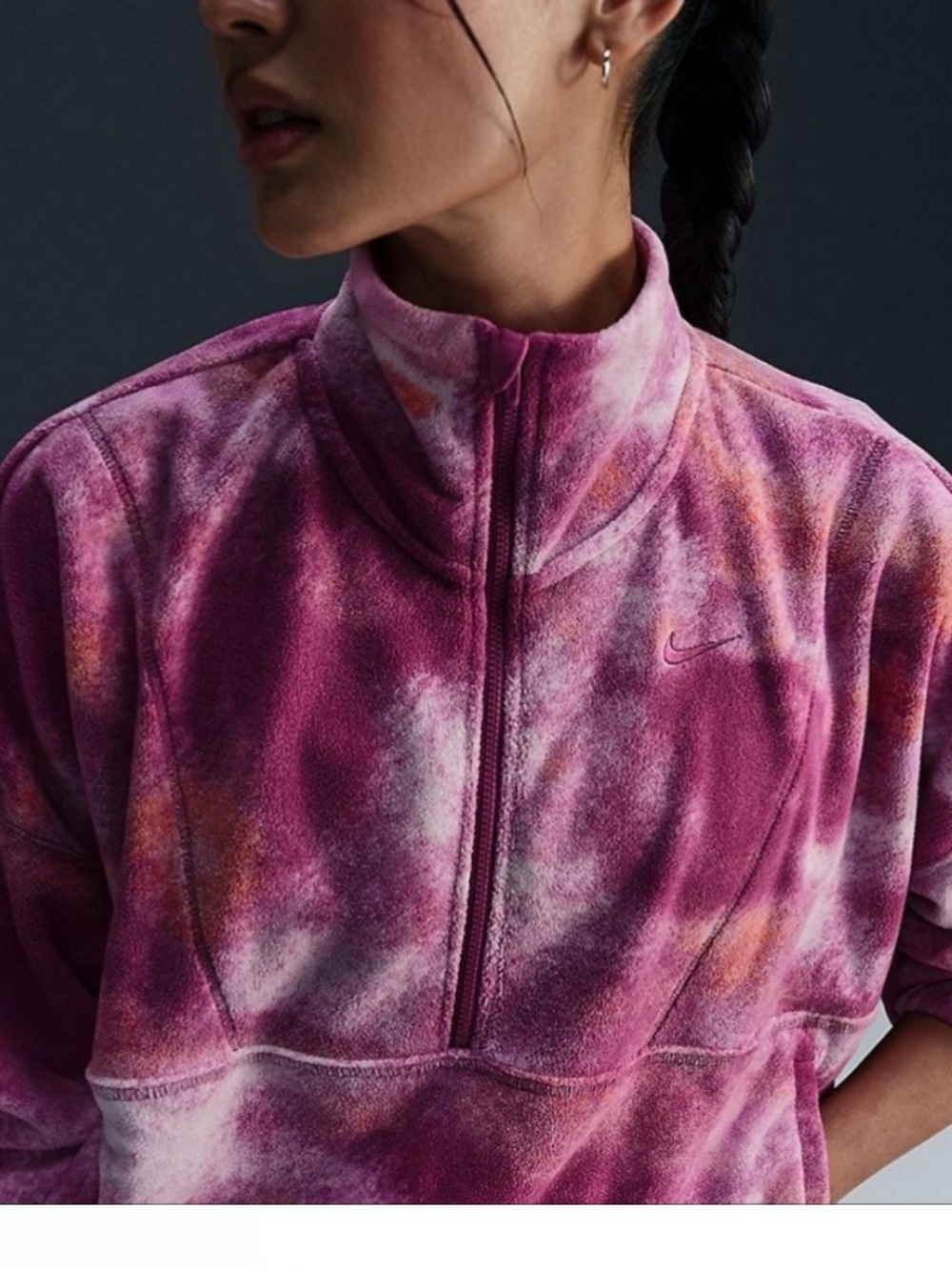 Nike Therma-FIT Oversized Half Zip Fleece Pullover Sweatshirt Pocket Pink Sz XS - Picture 3 of 12